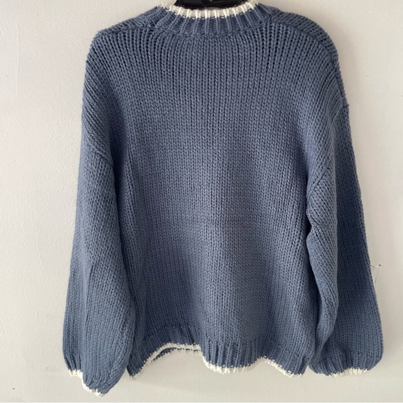 Blue B. Bow Heart Embroidered Blue Acrylic Chunky Knit Sweater 37313 - Picture 5 of 9